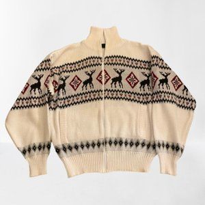 Scandia Woods Patterned Knit Zip Up Sweater XL